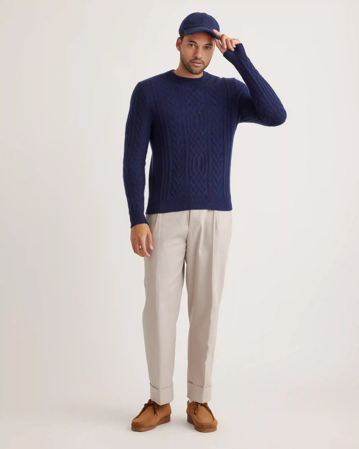 Mongolian Spring Cashmere Cable Crewneck Sweater