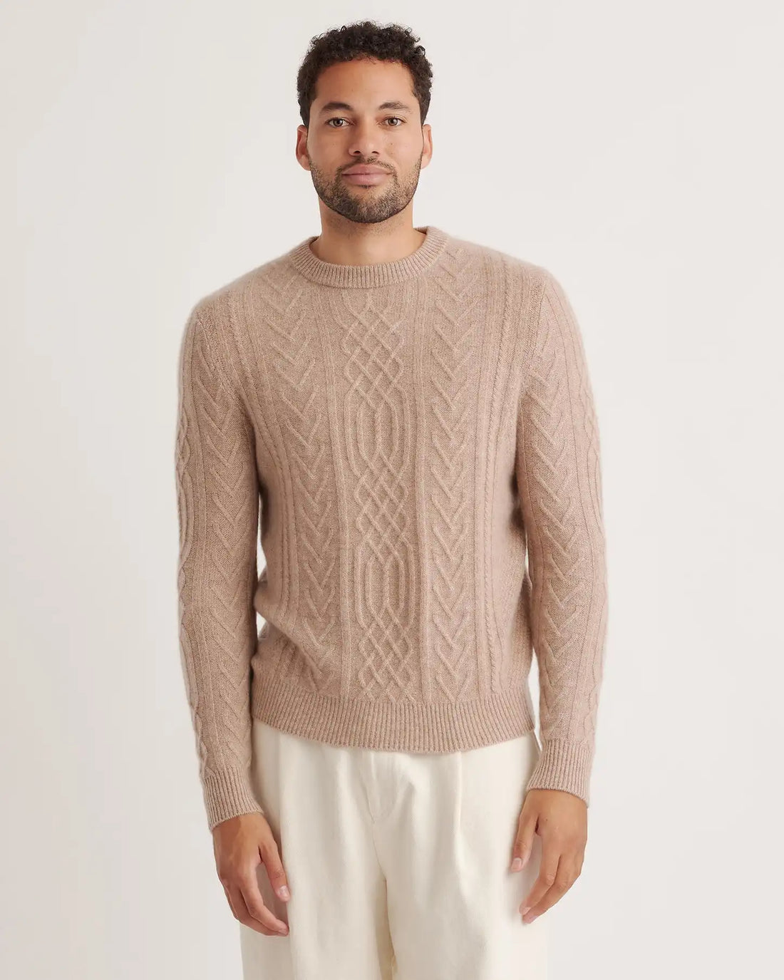 Mongolian Cashmere Cable Crewneck Sweater