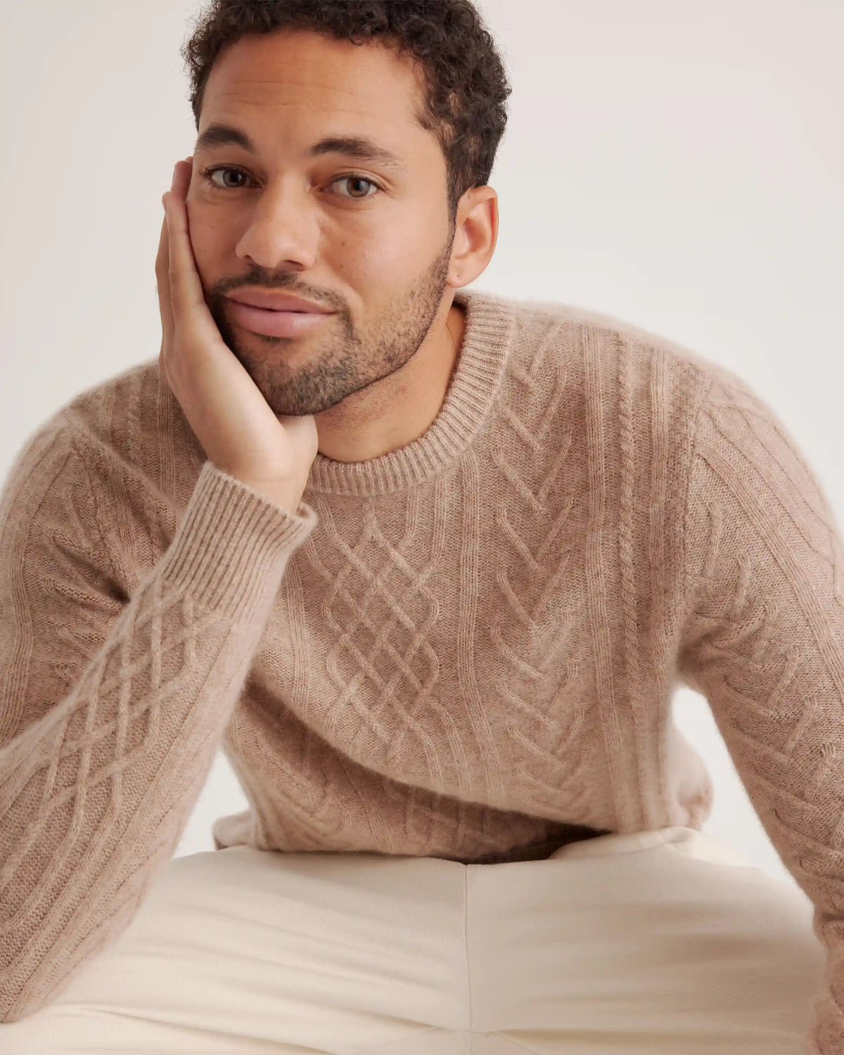 Mongolian Spring Cashmere Cable Crewneck Sweater