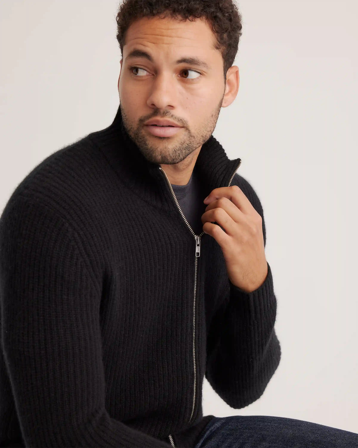 Mongolian Cashmere Fisherman Full Zip Sweater