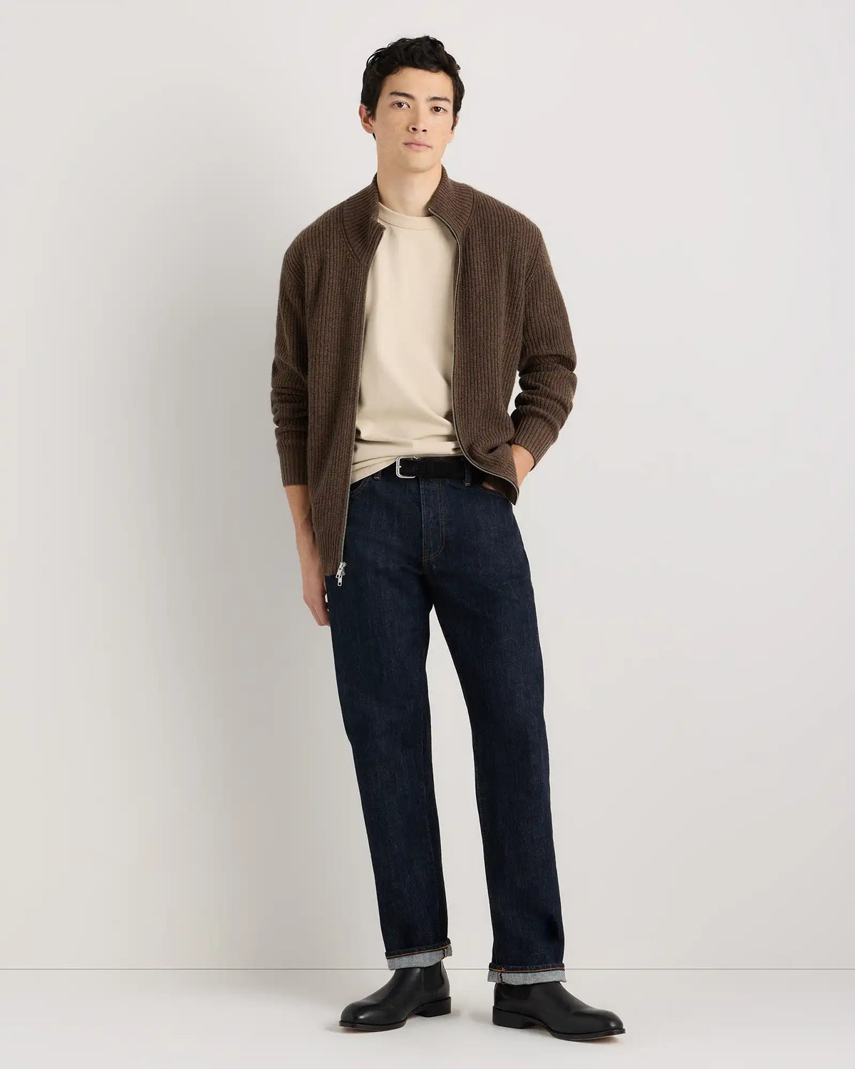 Mongolian Cashmere Fisherman Full Zip Sweater