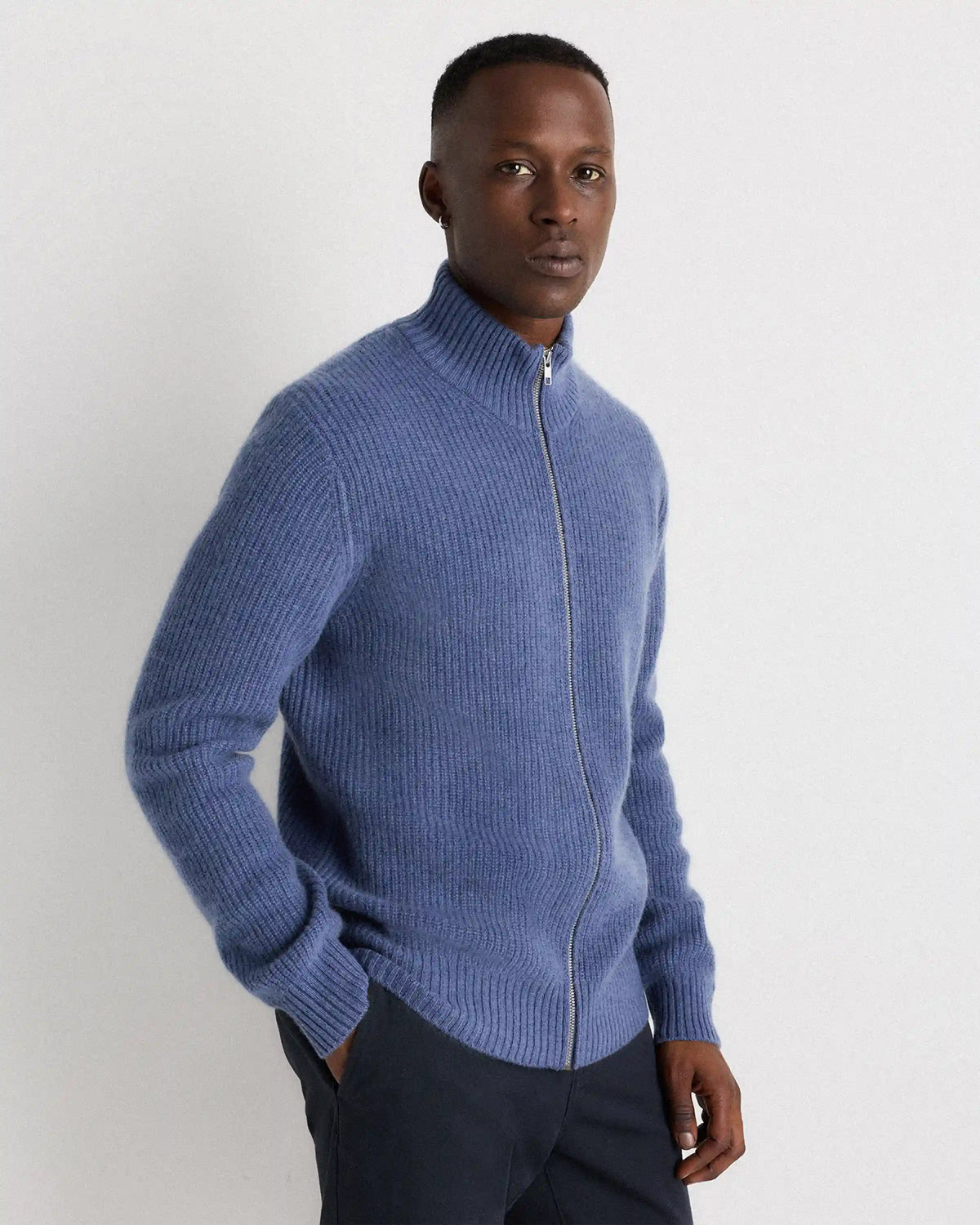 Mongolian Cashmere Fisherman Full Zip Sweater