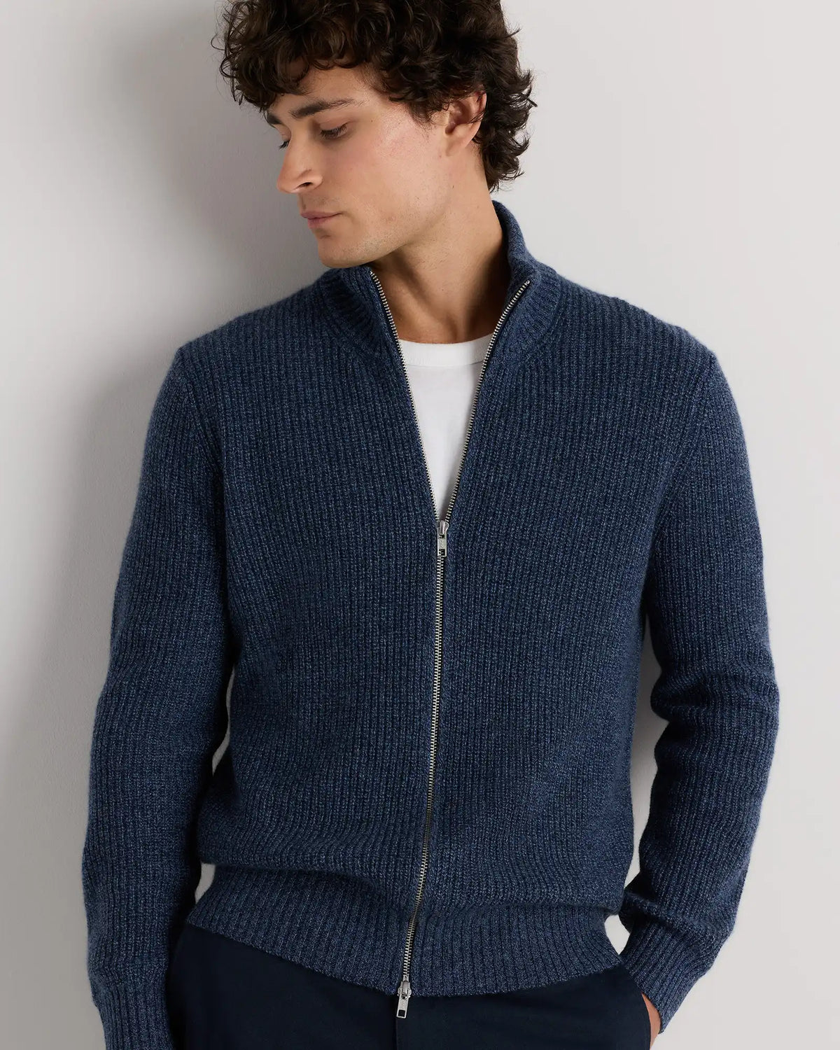 Mongolian Cashmere Fisherman Full Zip Sweater