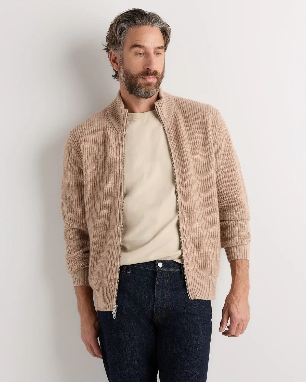 Mongolian Cashmere Fisherman Full Zip Sweater