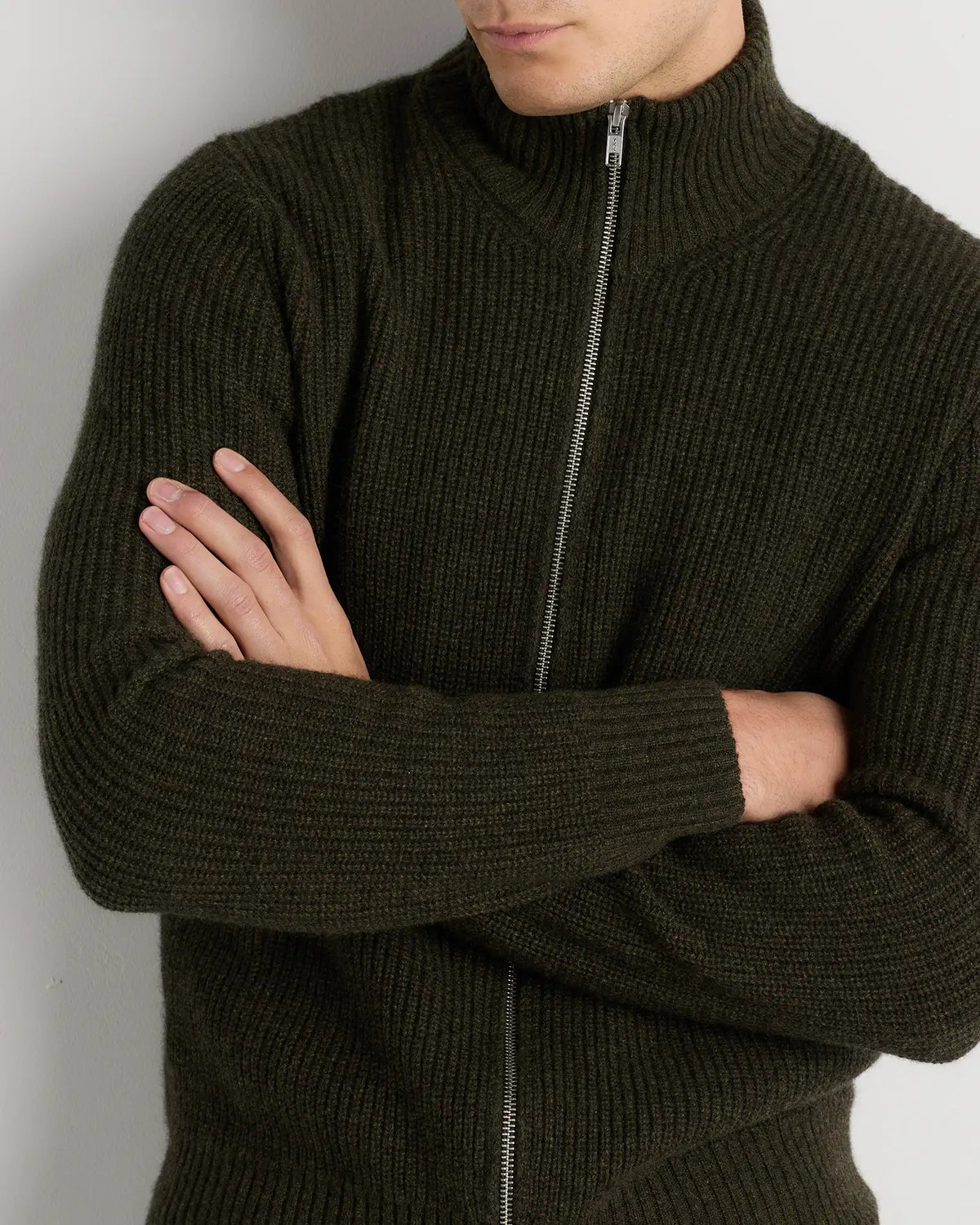 Mongolian Cashmere Fisherman Full Zip Sweater