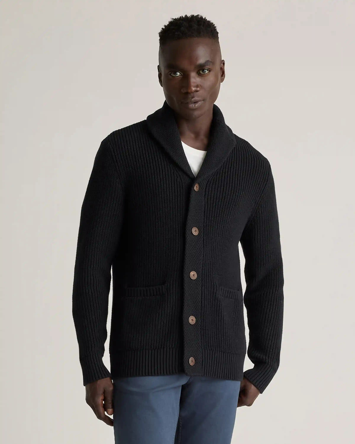 100% Organic Cotton Shawl-Collar Cardigan Sweater