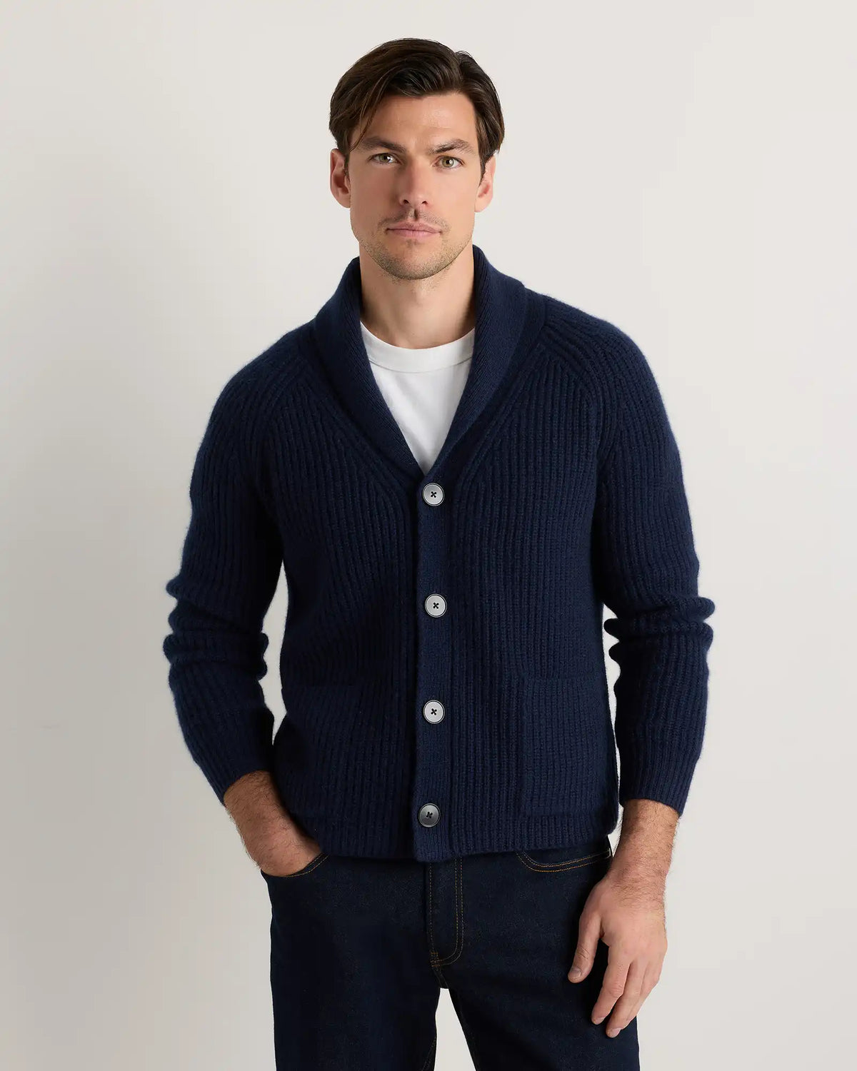 Mongolian Cashmere Shawl Collar Cardigan
