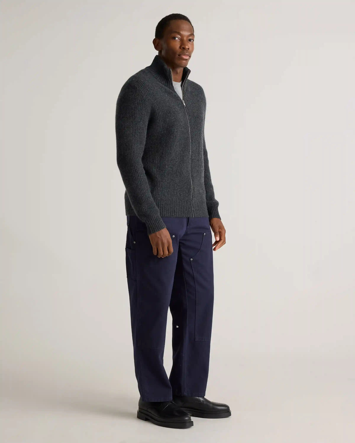 Mongolian Cashmere Fisherman Full Zip Sweater