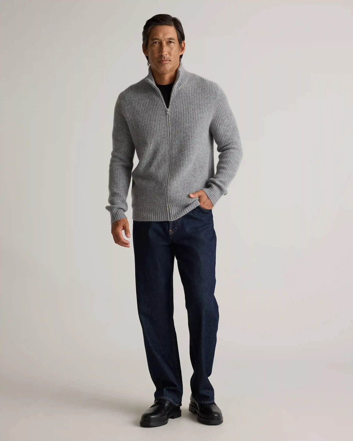 Mongolian Cashmere Fisherman Full Zip Sweater
