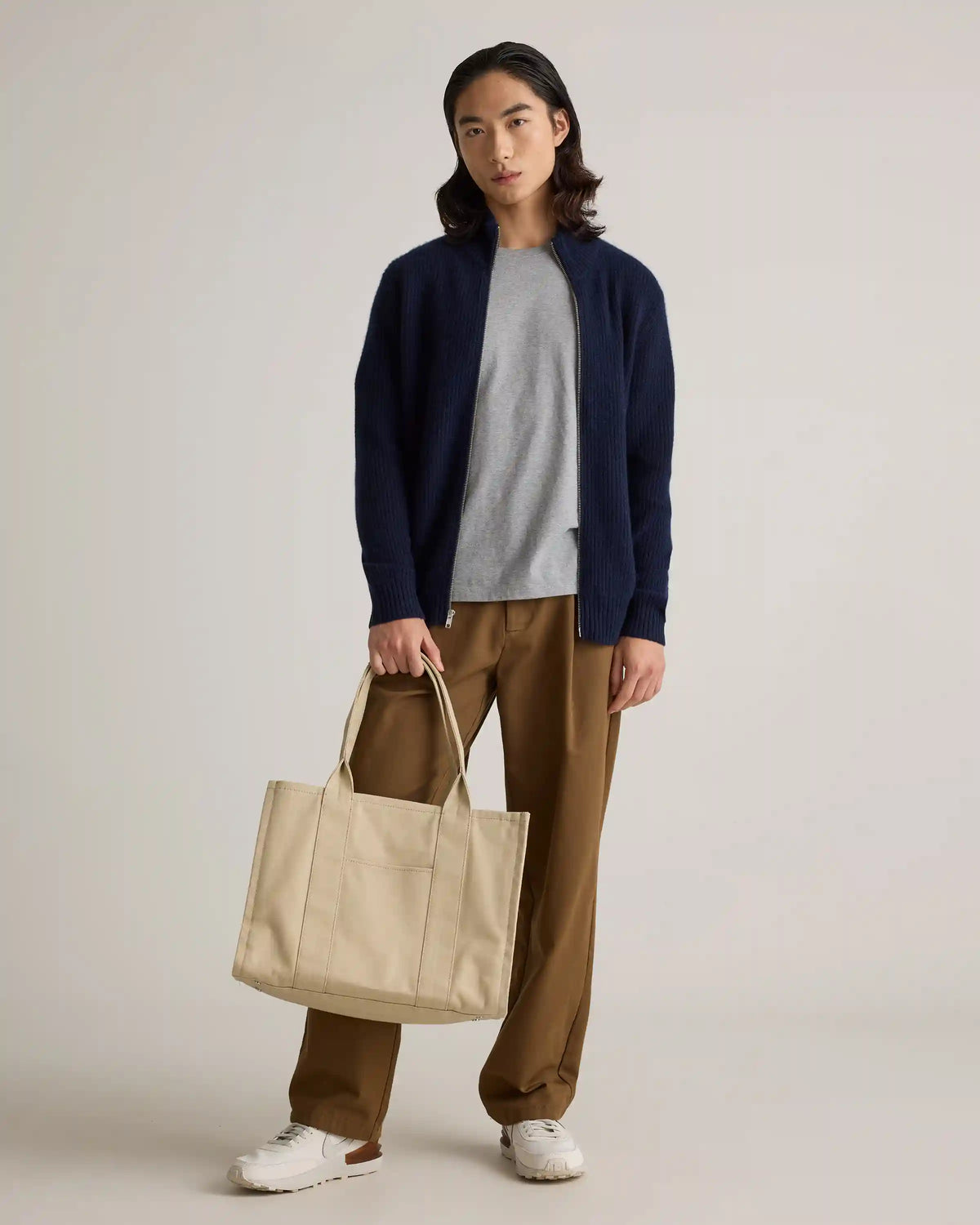 Mongolian Cashmere Fisherman Full Zip Sweater