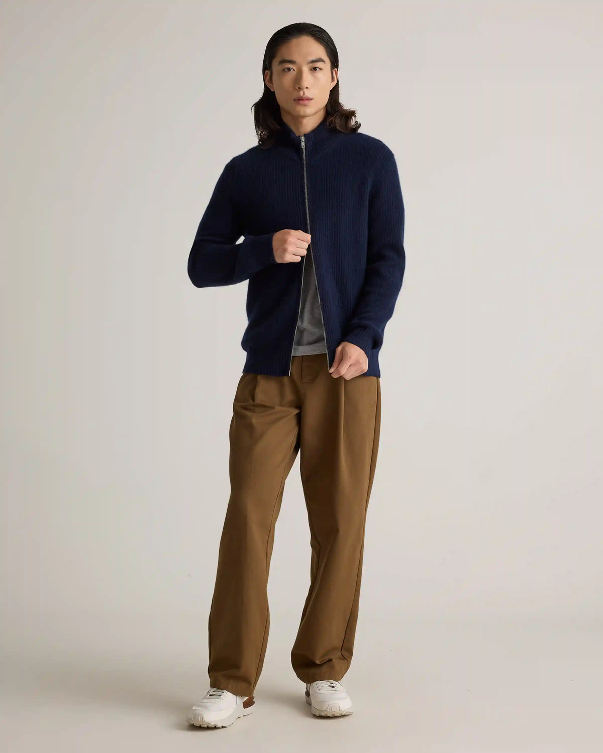 Mongolian Cashmere Fisherman Full Zip Sweater