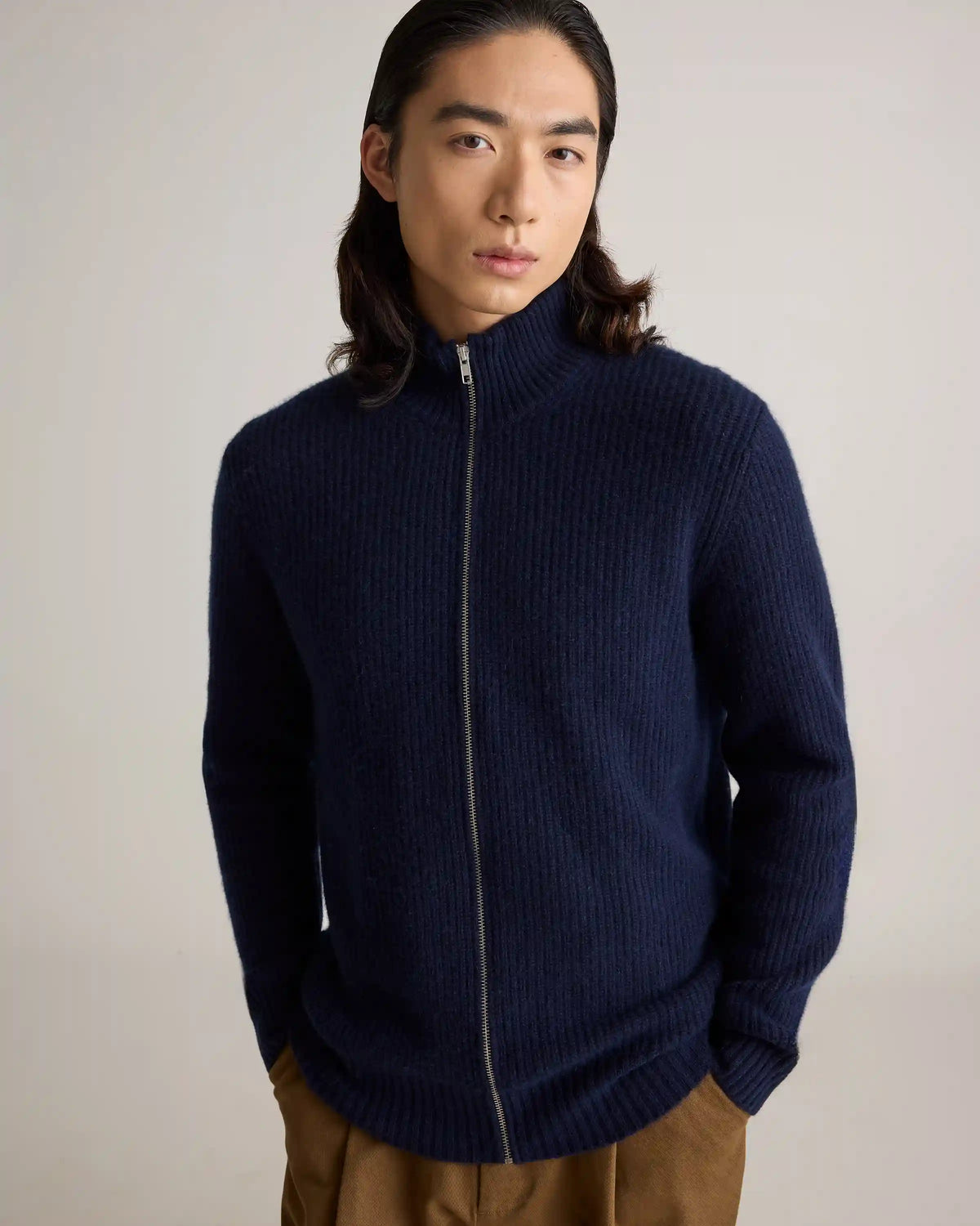 Mongolian Cashmere Fisherman Full Zip Sweater