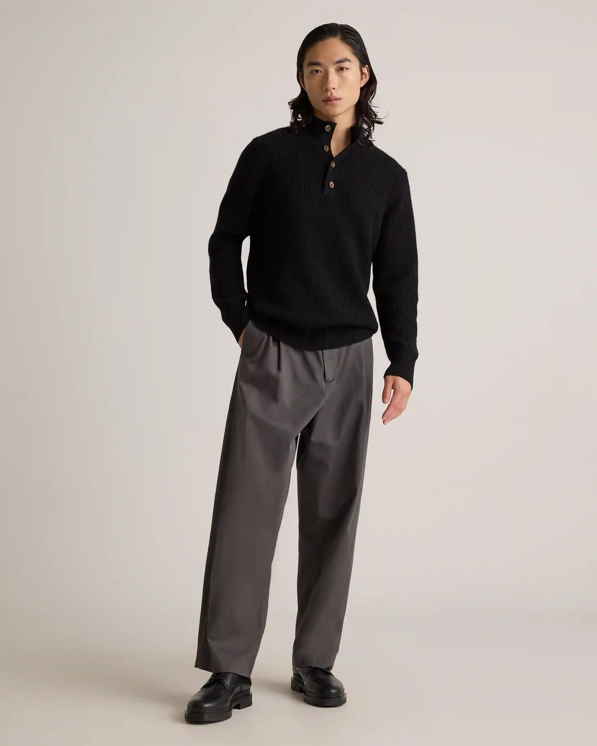 Mongolian Cashmere Waffle Quarter Button Sweater