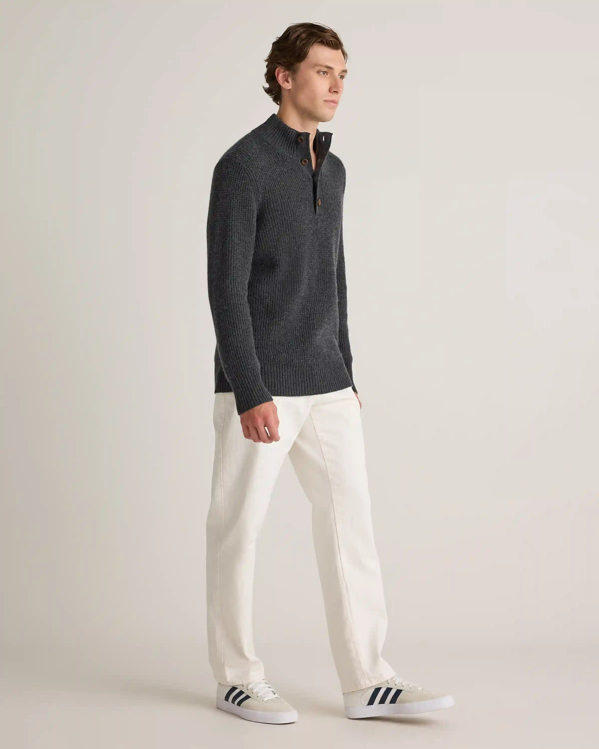 Mongolian Cashmere Waffle Quarter Button Sweater