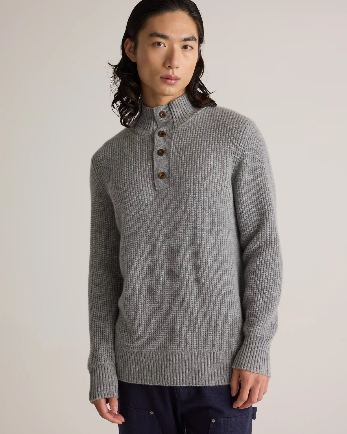 Mongolian Cashmere Waffle Quarter Button Sweater