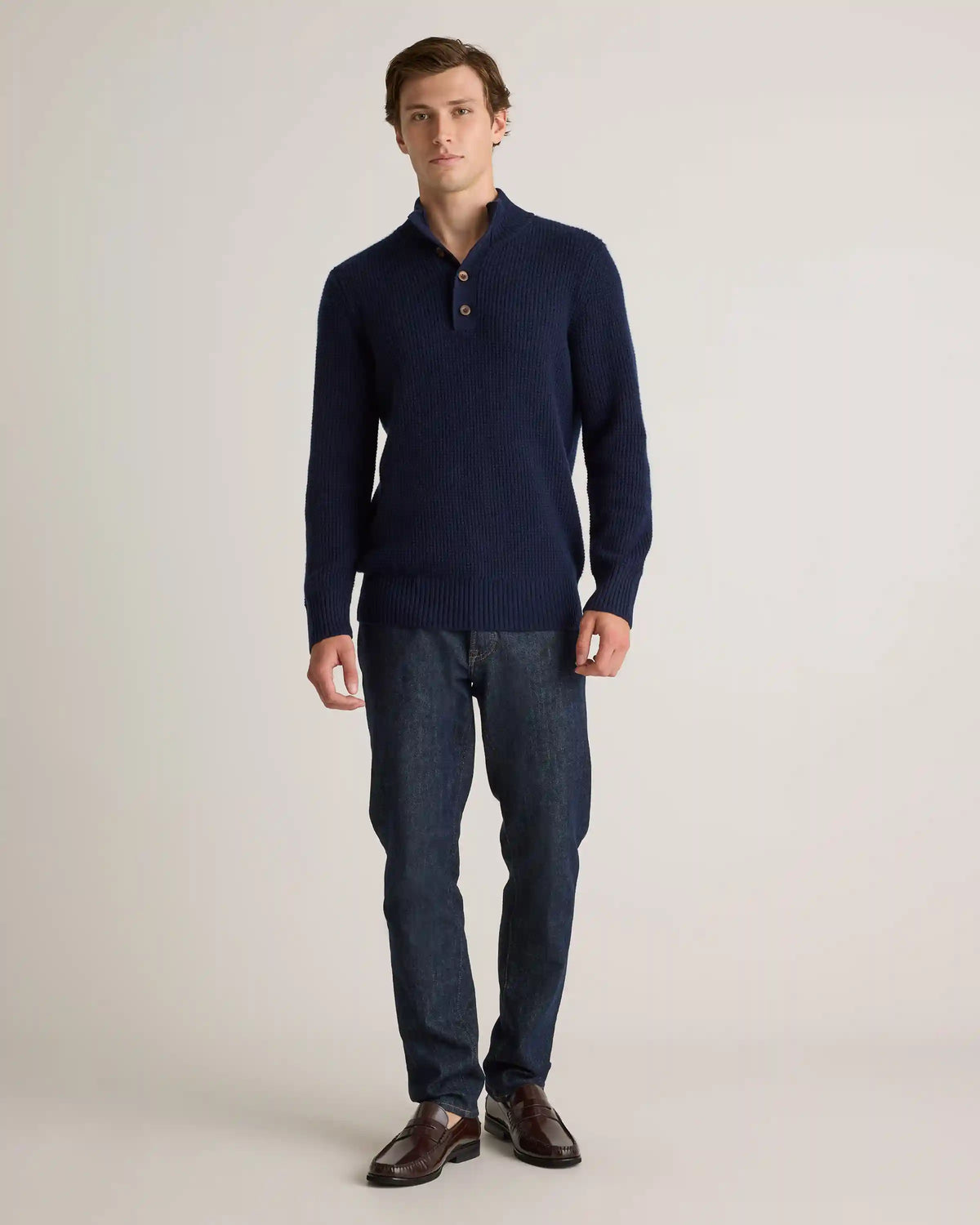 Mongolian Cashmere Waffle Quarter Button Sweater