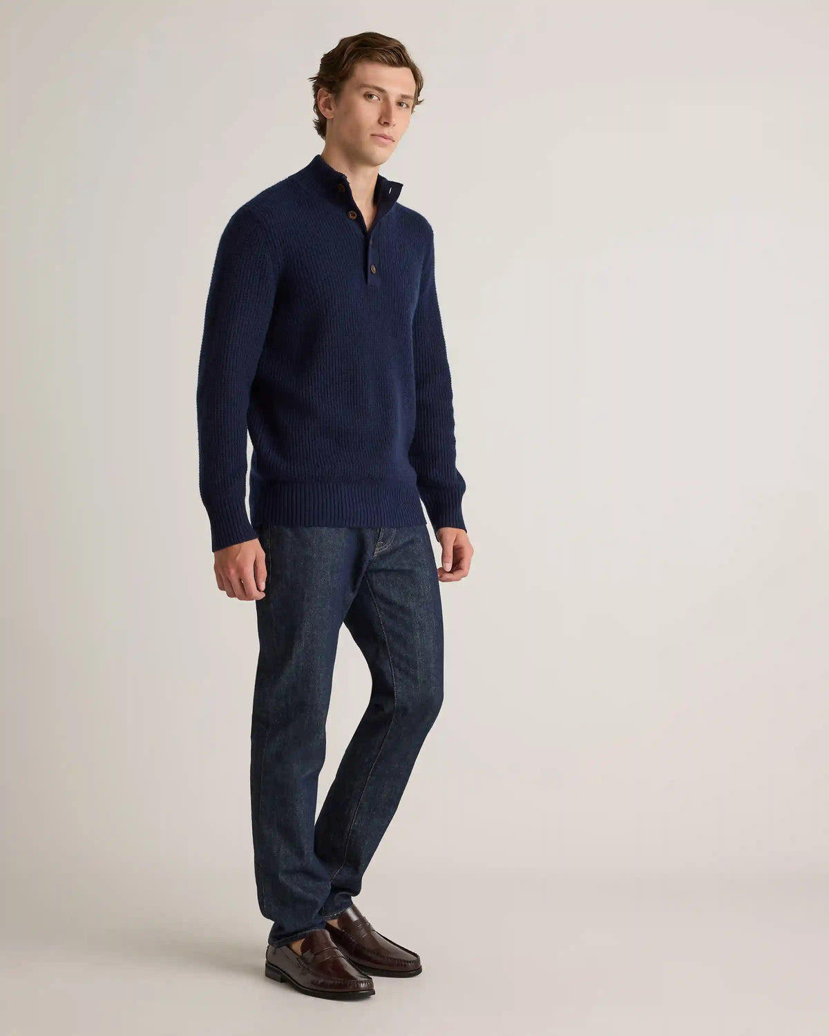 Mongolian Cashmere Waffle Quarter Button Sweater