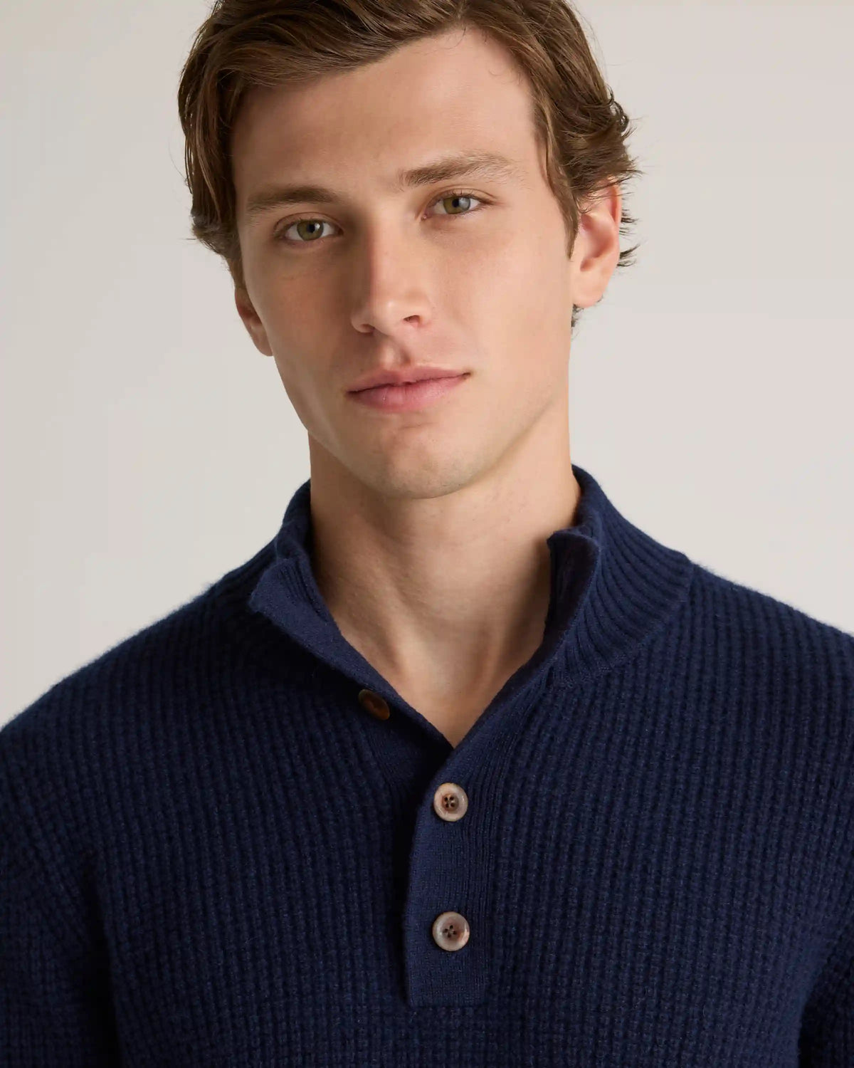 Mongolian Cashmere Waffle Quarter Button Sweater