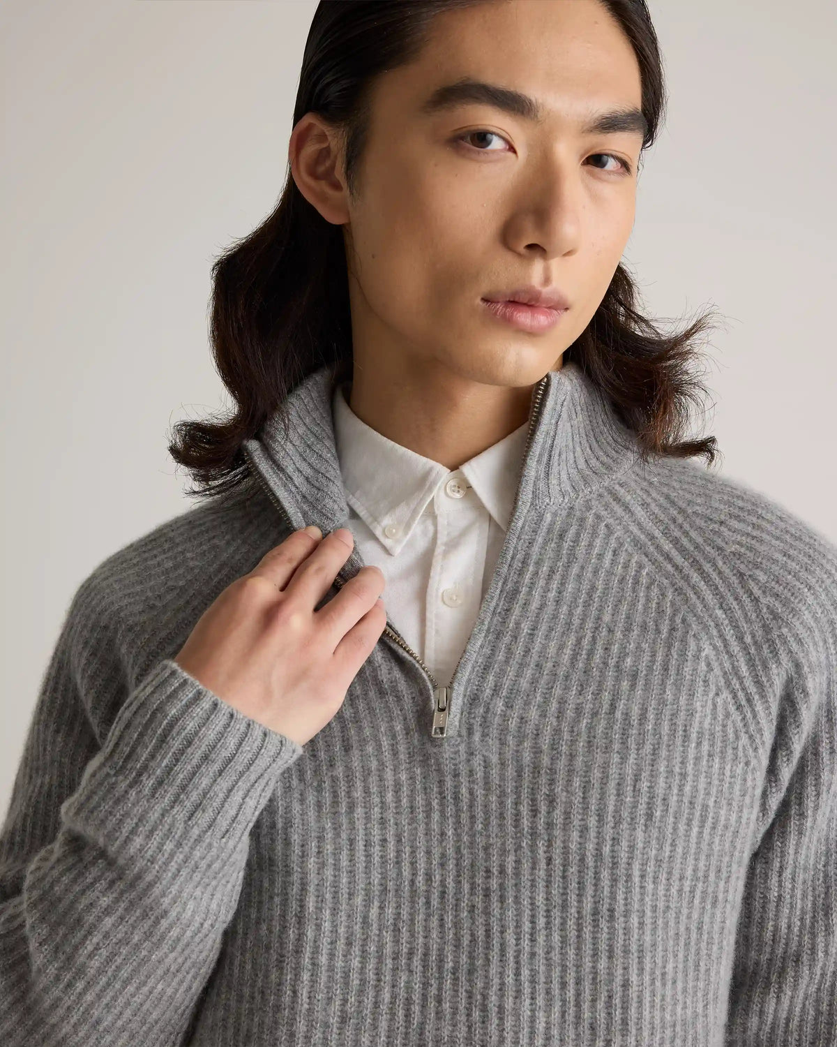 Mongolian Cashmere Fisherman Quarter Zip Sweater