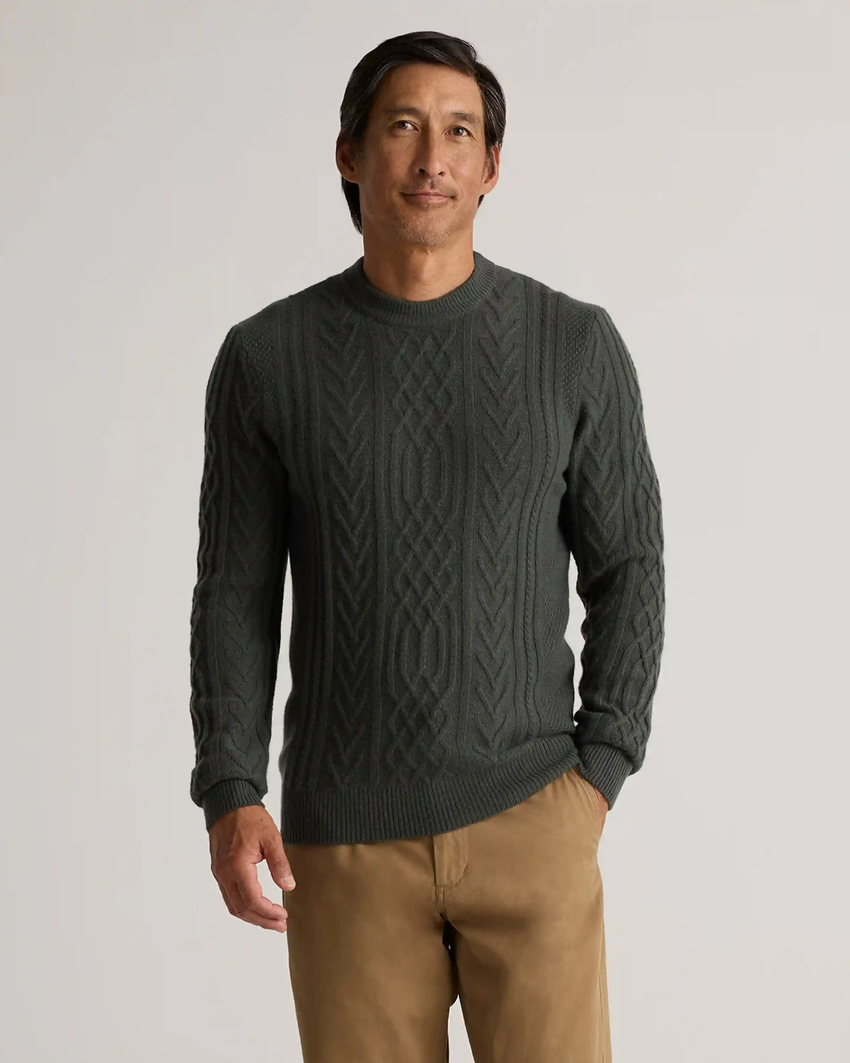 Mongolian Cashmere Cable Crewneck Sweater