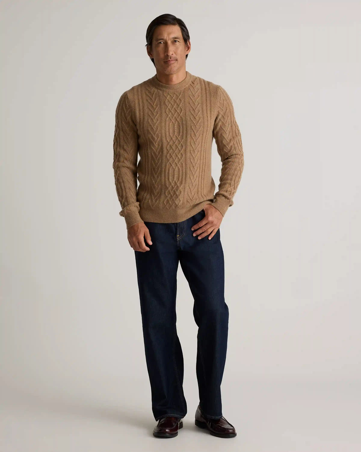 Mongolian Cashmere Cable Crewneck Sweater