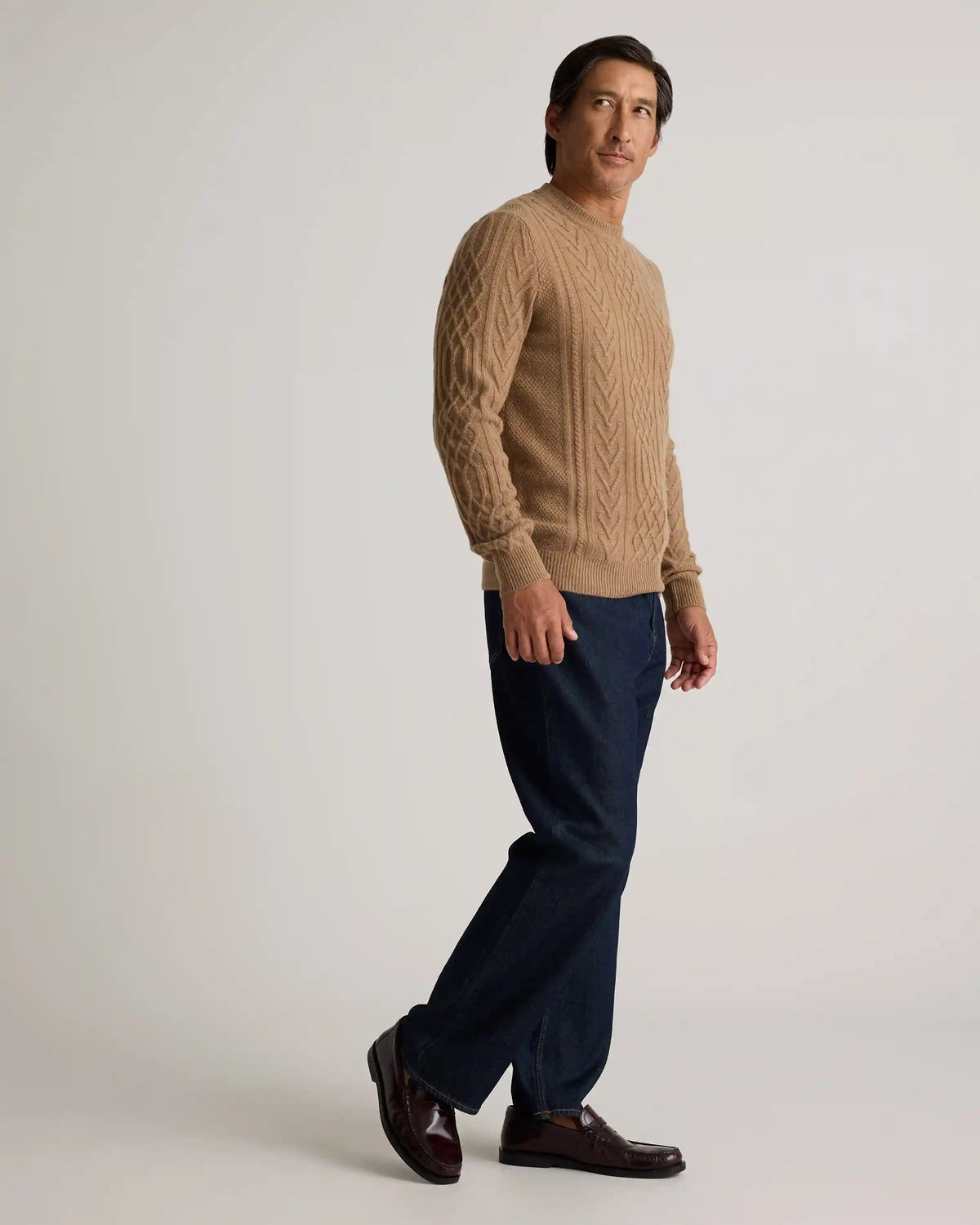 Mongolian Cashmere Cable Crewneck Sweater