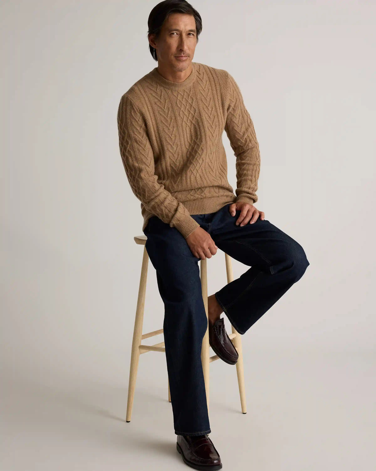 Mongolian Cashmere Cable Crewneck Sweater