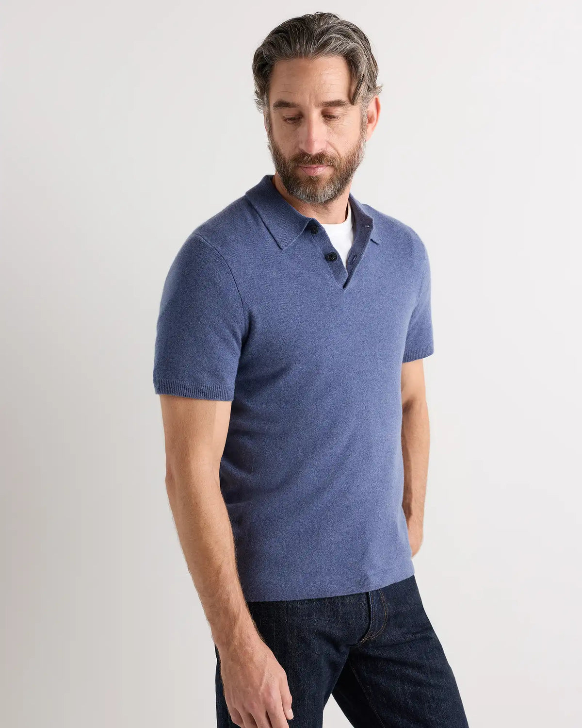 100% Mongolian Cashmere Short Sleeve Polo Sweater