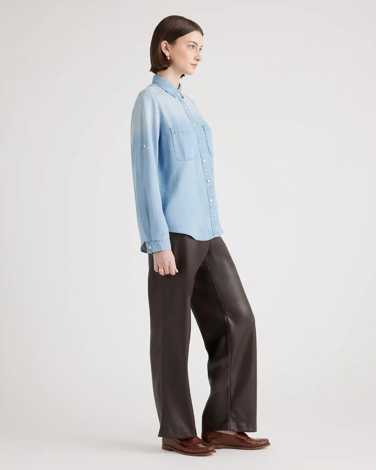 Chambray Tencel Long Sleeve Shirt
