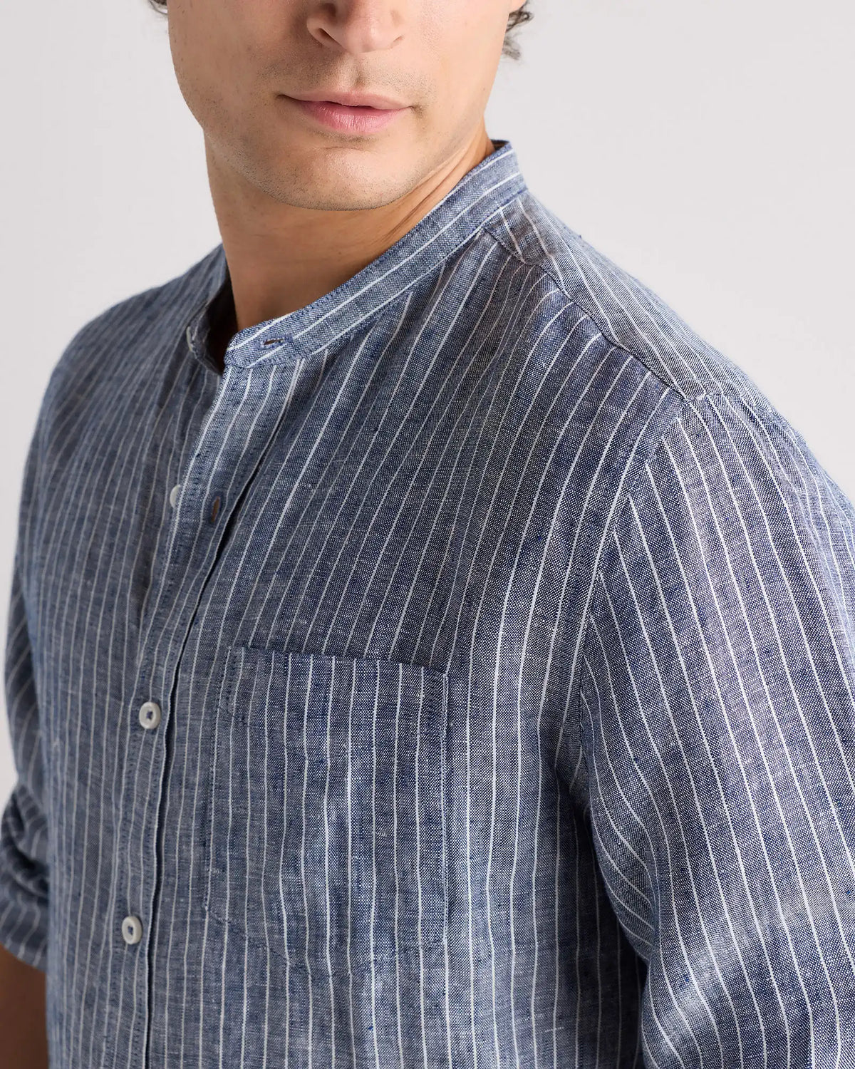 100% European Linen Relaxed Band Collar Shirt