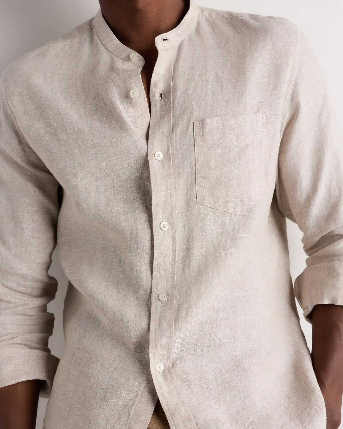 100% European Linen Relaxed Band Collar Shirt