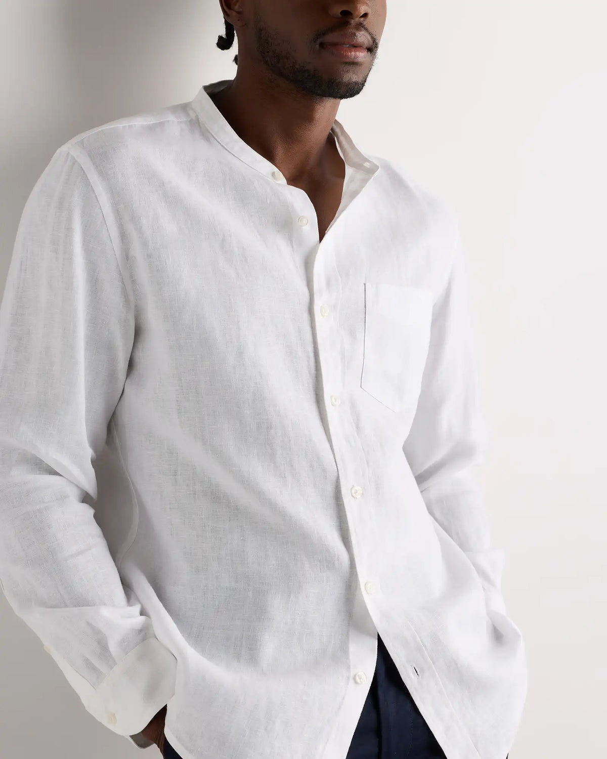100% European Linen Relaxed Band Collar Shirt