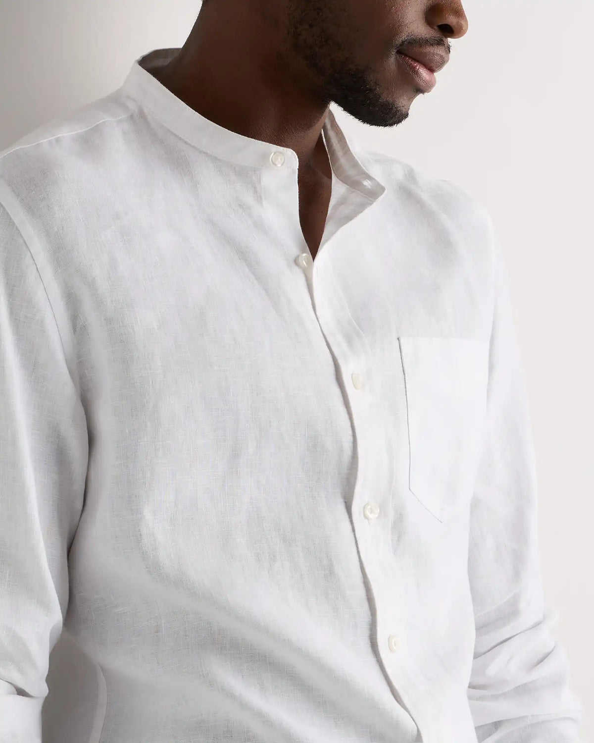 100% European Linen Relaxed Band Collar Shirt