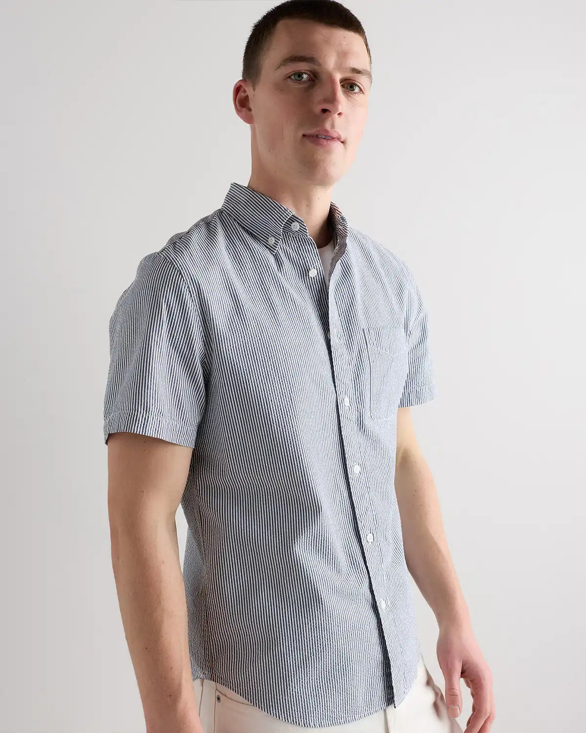 100% Organic Cotton Seersucker Short Sleeve Shirt
