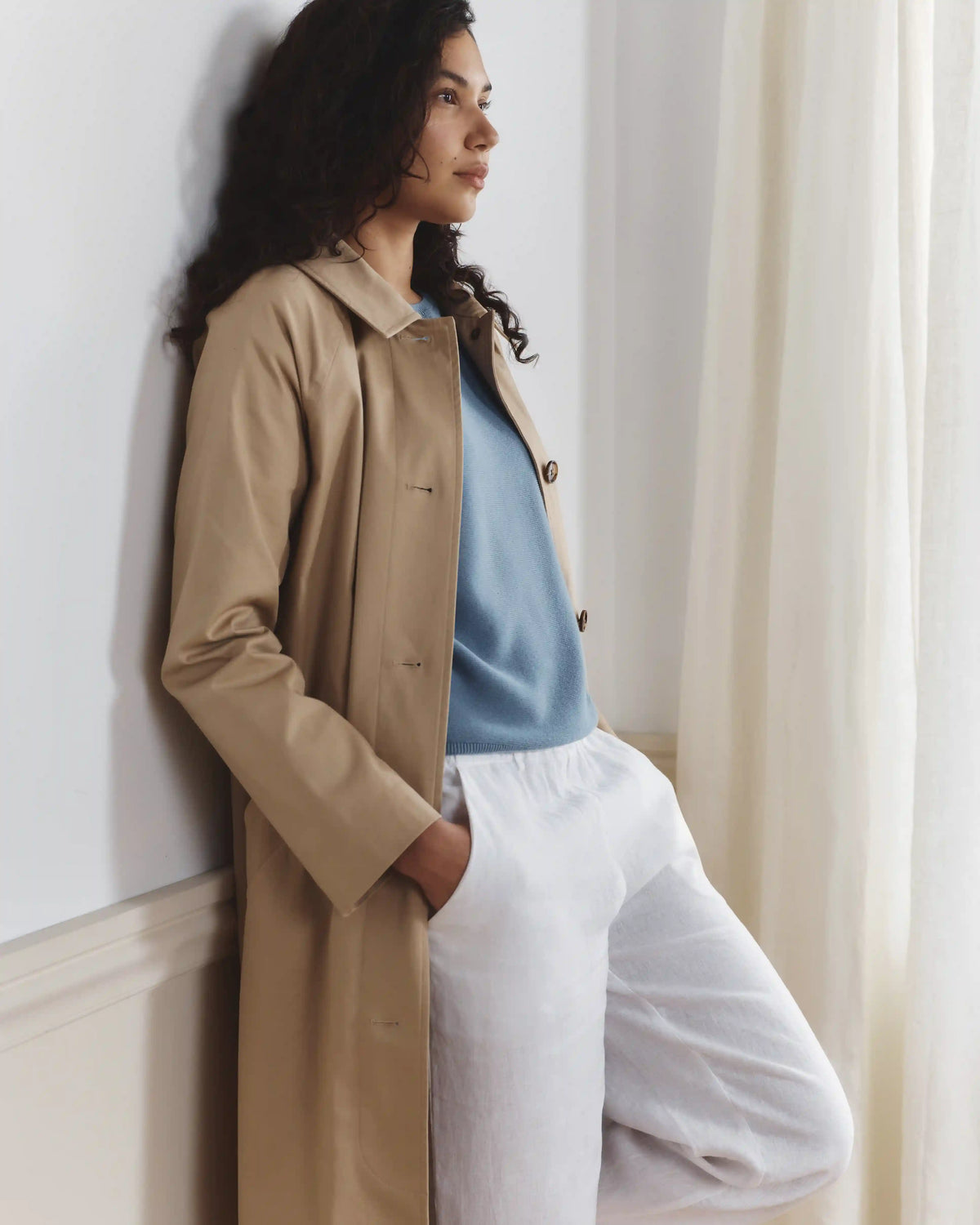 Lightweight Cotton Cashmere Link-Stitch Dolman Sweater