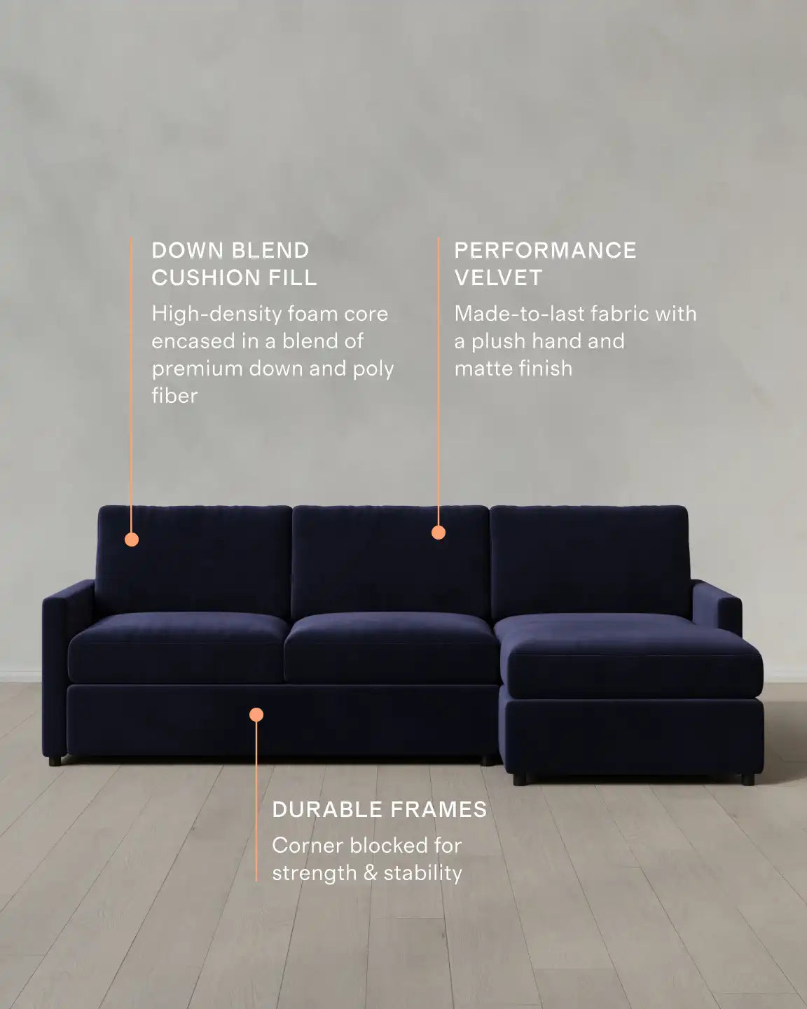 Brennan Chaise Sectional in Performance Velvet
