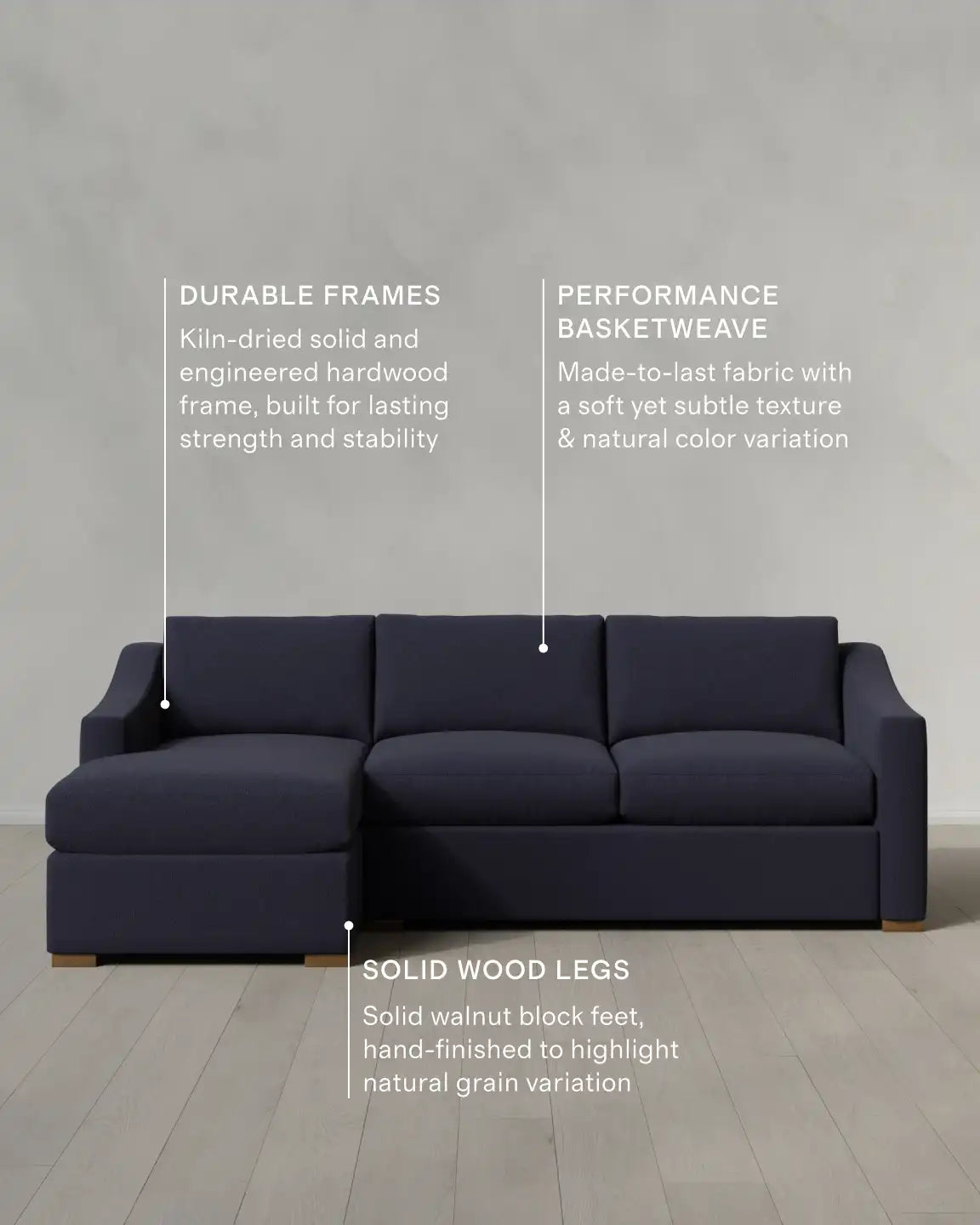 Hollis Slope Arm Chaise Sectional in Performance Basketweave