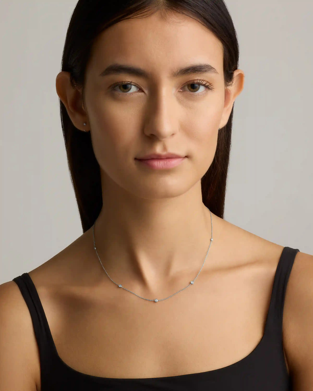 14K Gold Diamond Bezel Station Necklace