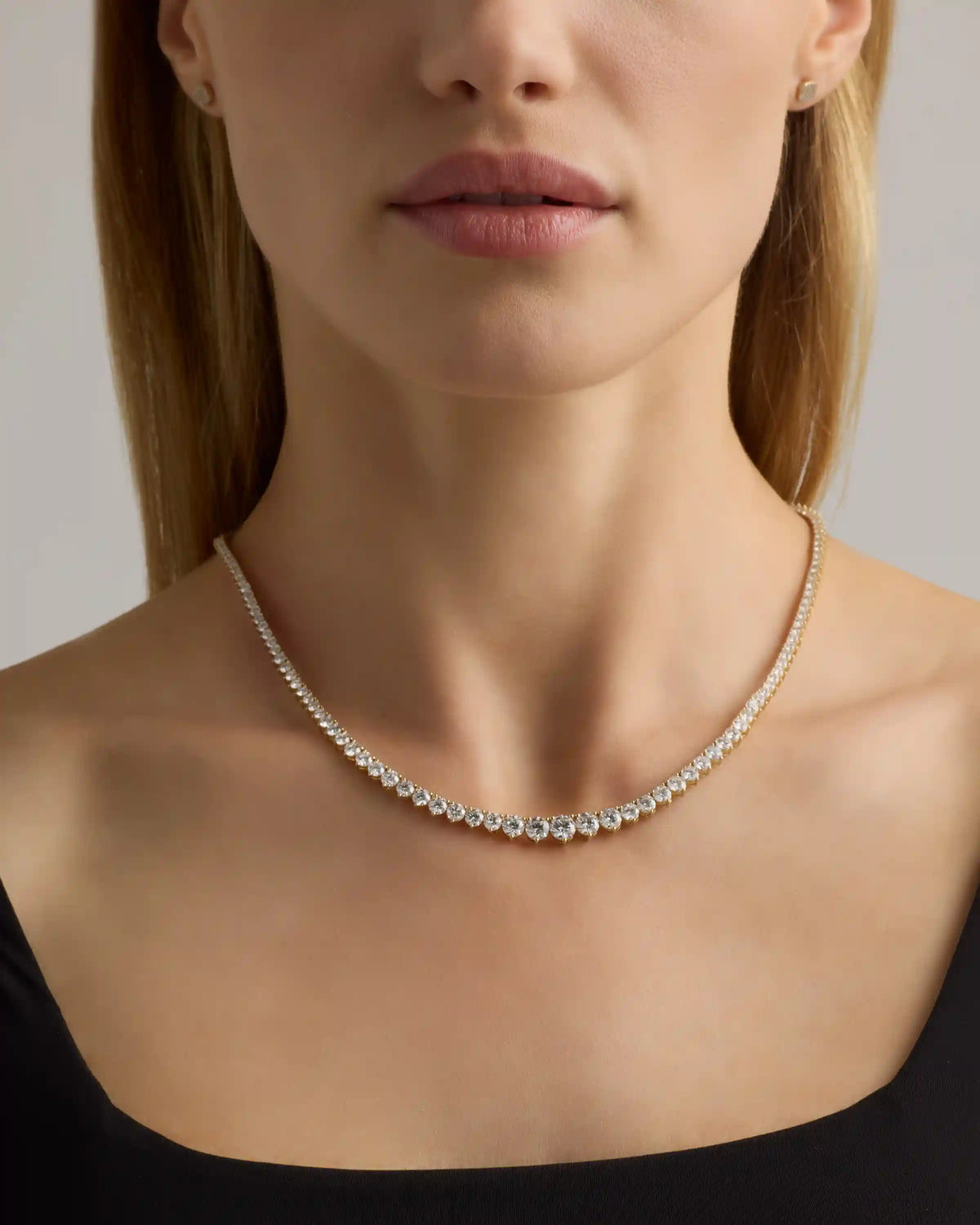 14K Gold Lab Grown Diamond Graduated Tennis Necklace - 16ctw