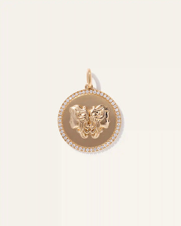 14K Gold Pave Zodiac Medallion Charm