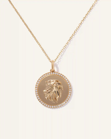 14k Gold Pave Zodiac Medallion Necklace