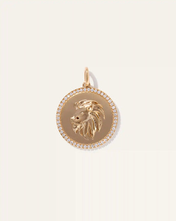 14K Gold Pave Zodiac Medallion Charm