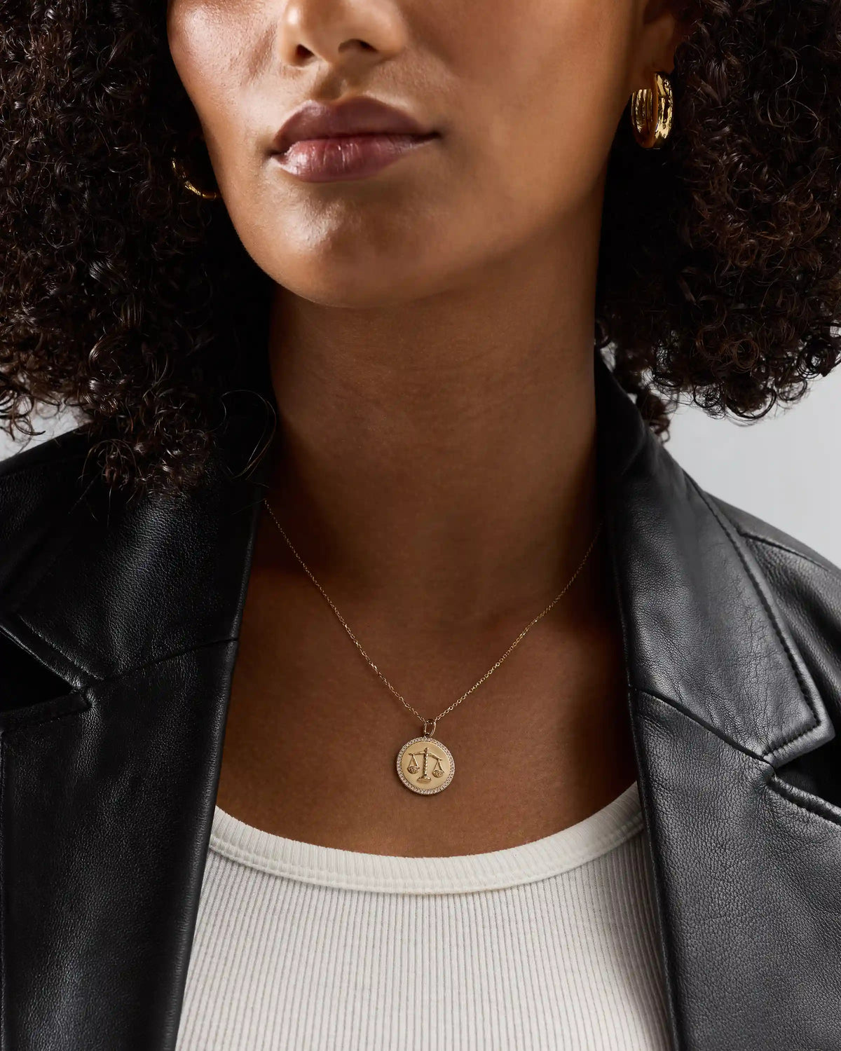 14K Gold Pave Zodiac Medallion Necklace