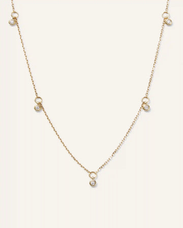 14K Gold Diamond Dangle Bezel Station Necklace