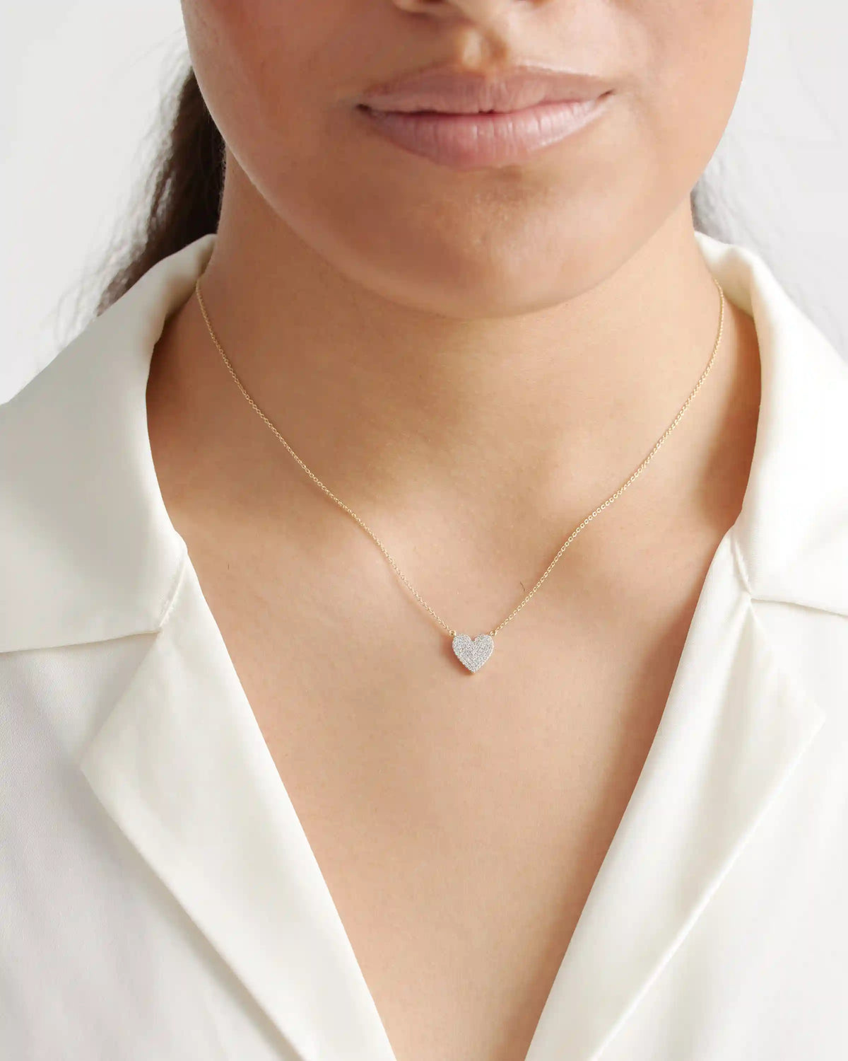 14K Gold Pave Diamond Heart Necklace