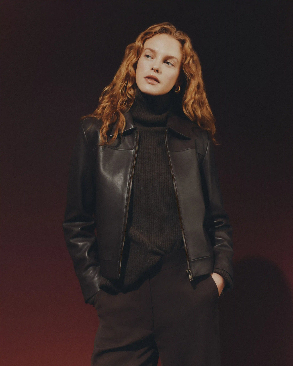100% Leather Cropped Zip-Front Jacket