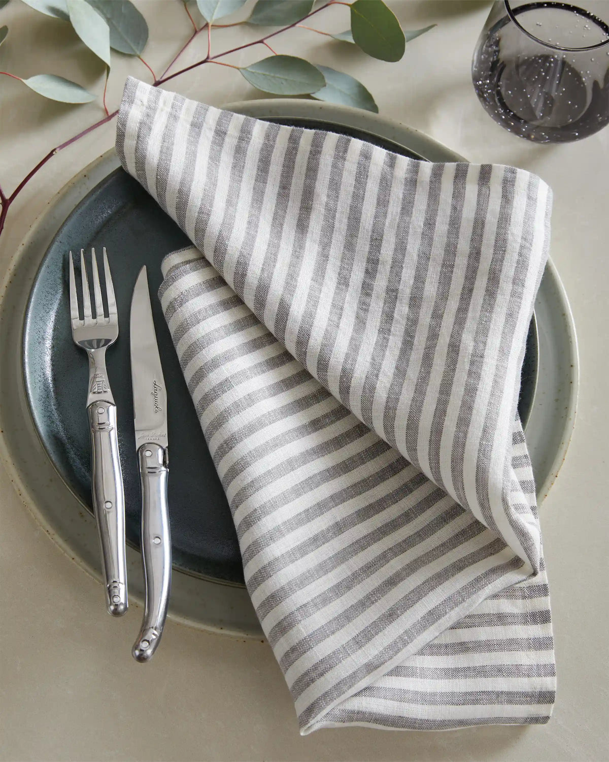 European Linen Stripe Napkins, Set of 4