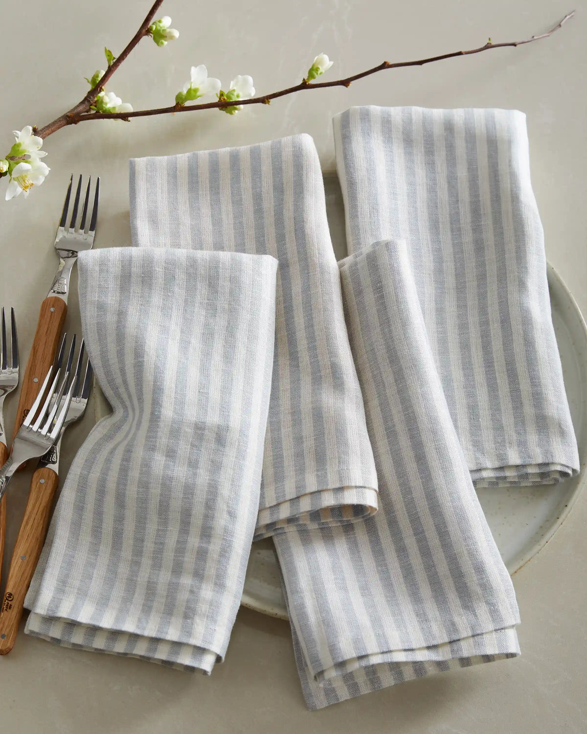 European Linen Stripe Napkins, Set of 4
