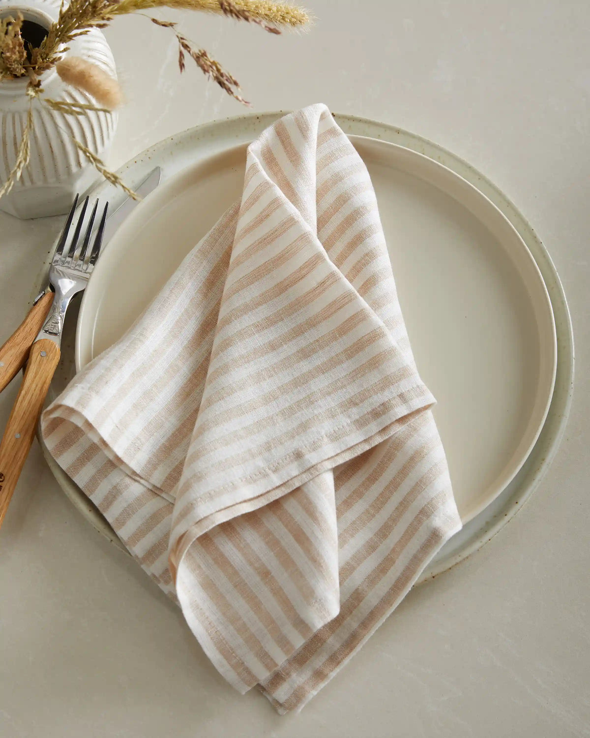 European Linen Stripe Napkins, Set of 4
