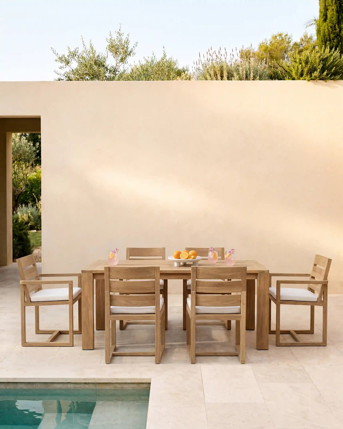 Linear Solid Teak Outdoor Dining Armchair